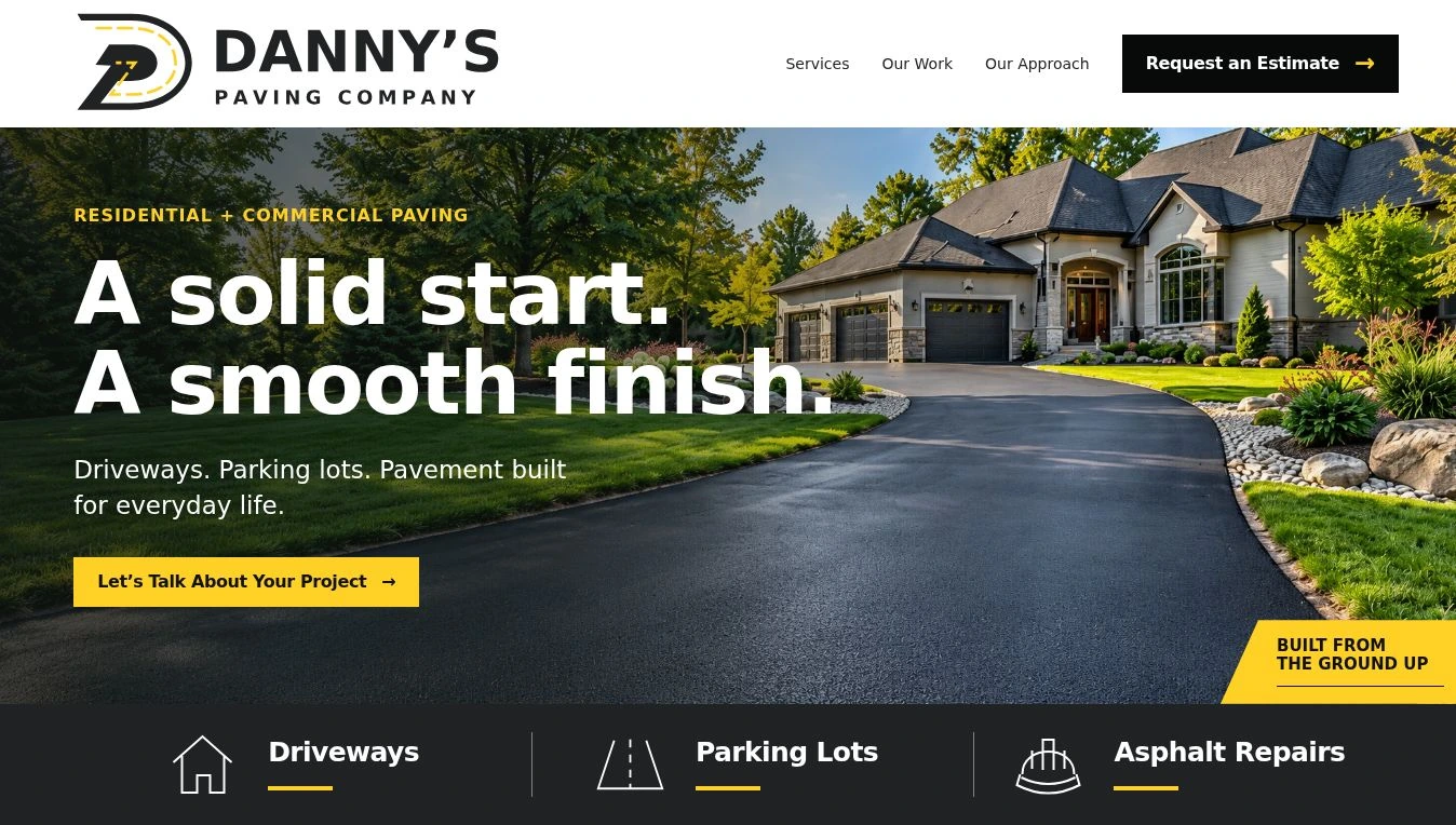 Danny’s Paving Company website header and hero preview