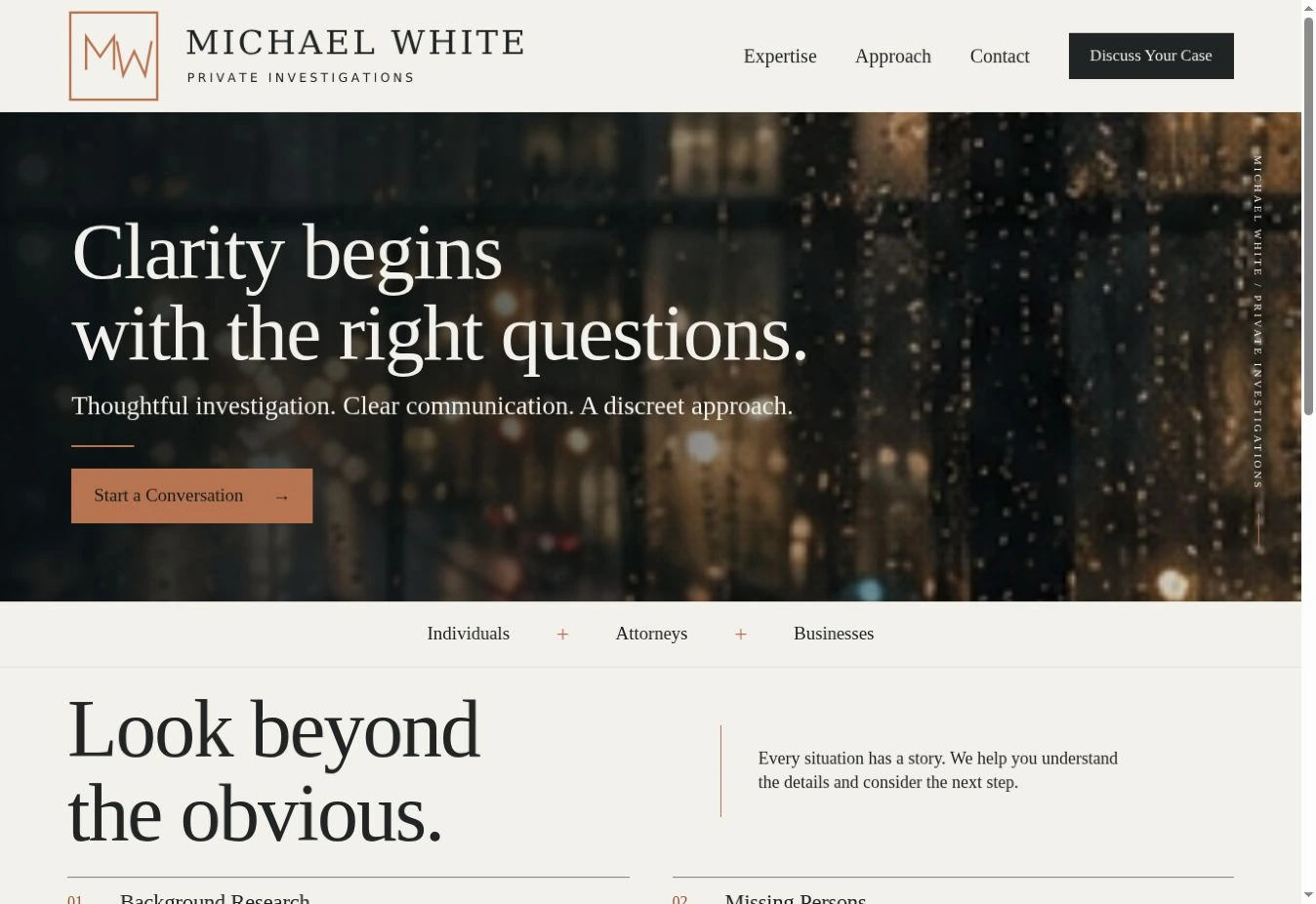 Michael White Private Investigations website preview
