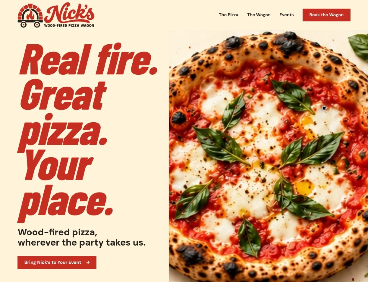Nick’s Wood-Fired Pizza Wagon website preview
