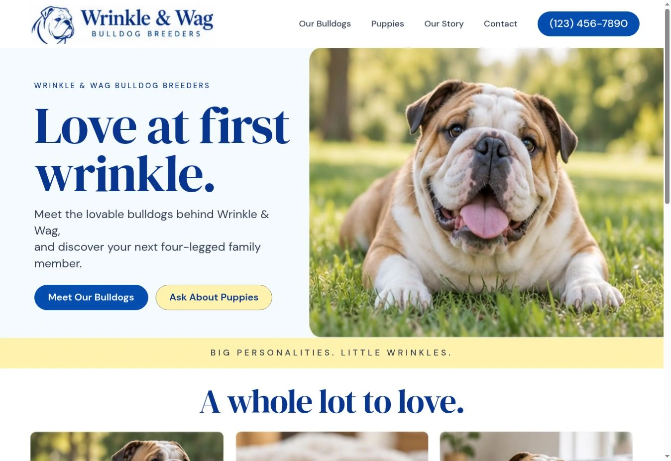 Wrinkle & Wag Bulldog Breeders website preview
