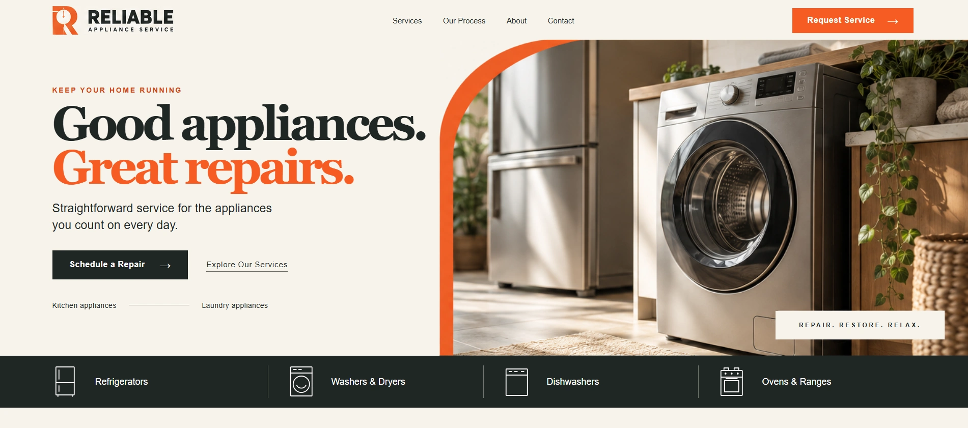 Reliable Appliance Service website preview