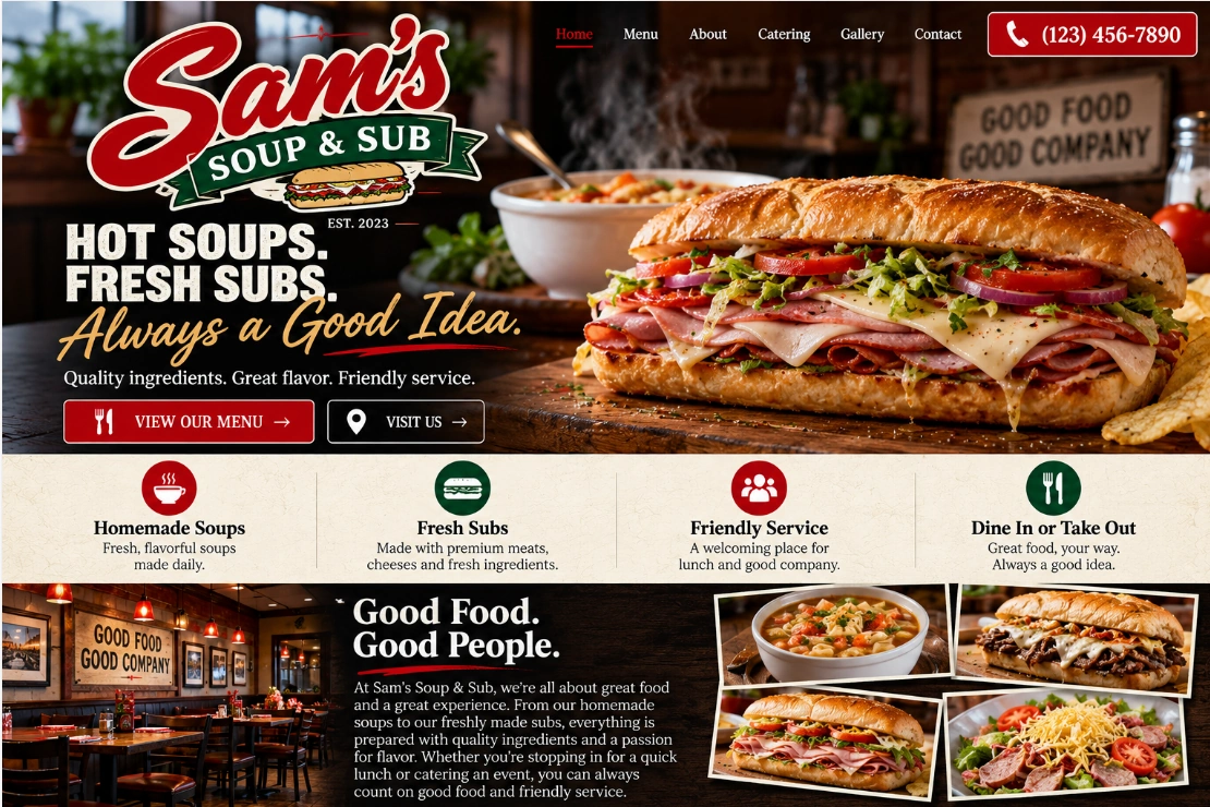 Sam's Soup & Sub website preview